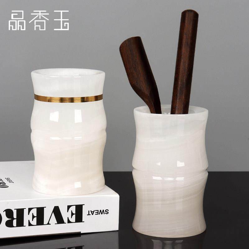 笔筒梳子筒白玉大理石收纳筒 牙刷牙具架座浴室洗手台化妆轻奢,淘宝优惠券,粉丝福利购,淘宝优惠卷