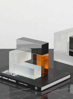 密度家居简约现代立体几何黑白水晶创意摆件样板间玄关软装饰品