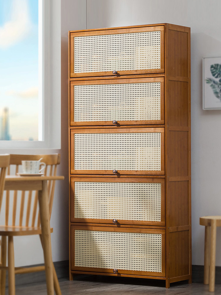 3YK厨房用品收纳柜落地多层碗柜客厅阳台置物架带门储物柜放藤编,淘宝优惠券,粉丝福利购,淘宝优惠卷