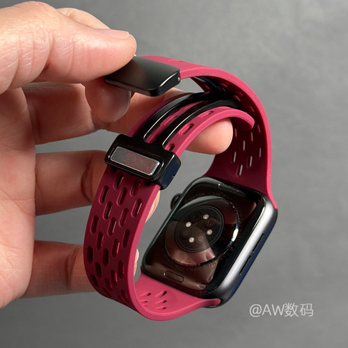 适用苹果S11手表S10表带applewatch透气网孔硅胶表带S8硅胶S9表带iwatch10Ultra男运动创意S7女45/42mm手表带 - 图0