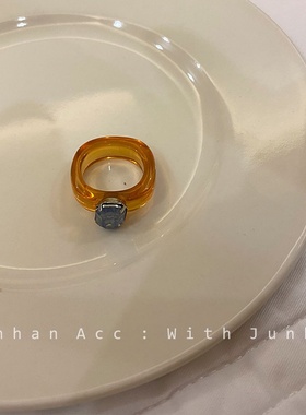 jennie同款/韩版ins亚克力不规则彩色水钻宝石女戒指气质甜美指环