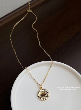 天然石虎眼石厚镀18K真金强保色气质锁骨链眼睛项链时尚复古 颈链