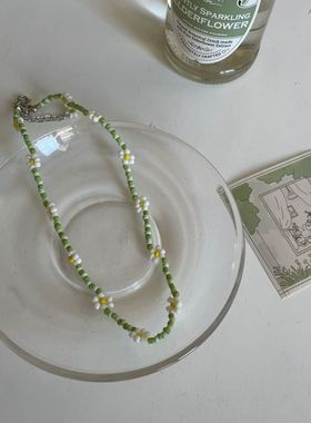 链轻奢小众串珠薄荷绿链颈锁骨