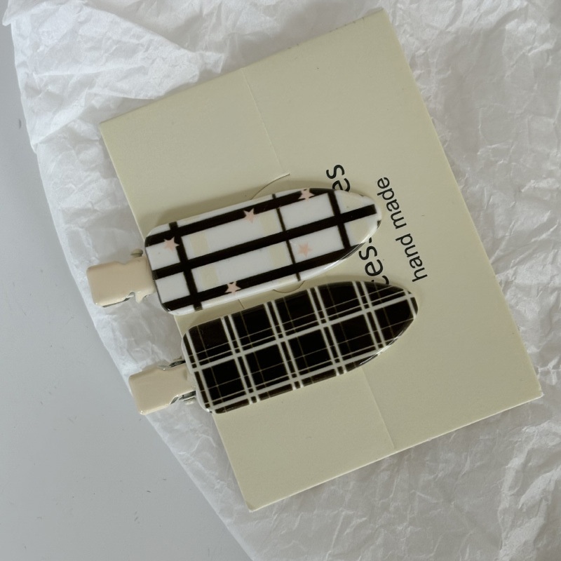 2个装蓝色格纹系列蝴蝶结无痕发夹ins可爱甜美刘海侧边夹发卡 - 图0