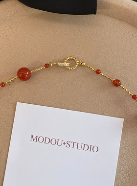 7A级天然红玛瑙时髦小众串珠项链个性百搭锁骨链高级感满天星颈链