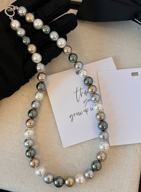 大溪地色混彩施家珍珠项链女