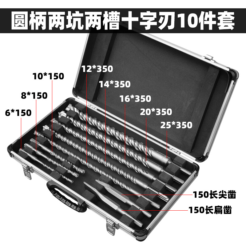 十字四刃电锤冲击钻头套装24墙37穿墙混凝土过线钻孔专用方柄圆柄 - 图2