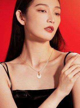 宫主福气平安扣s925银和田玉项链女夏轻奢小众吊坠送女友送妈妈