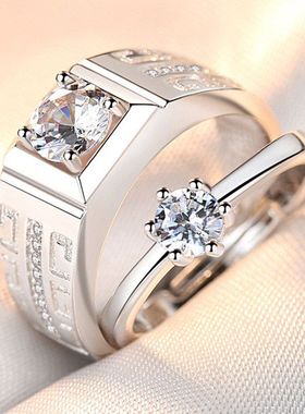情侣对戒男女钻戒仿真锆石开口婚戒镀银霸气韩版欧美男士戒指批发