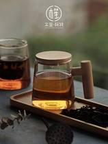 Japan-style Tea Water Separation Glass Cup Teacup Cup Home Office Tea Cup Solid Wood Handle With Gmark Cup Sub male and female
