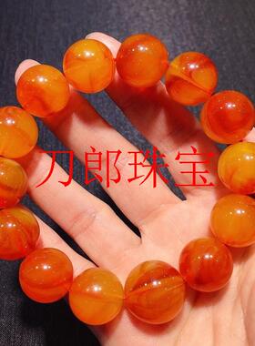 飘花老蜜蜡鸡油黄手串男女同款圆