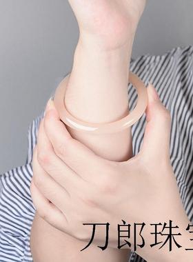 新疆和田玉淡藕粉樱花粉手镯天然女款冰透玉石镯子阿富汗a货证书