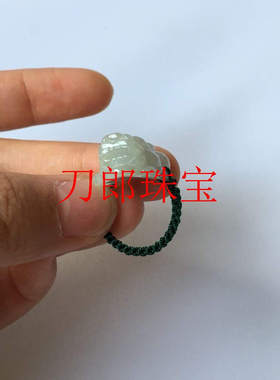 精品缅甸翡翠色玉石貔貅戒指手工