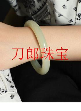 和田玉手镯少女年轻款细圆条青海料浅晴水美人条冰晴玉镯子青白玉