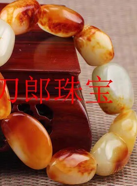 新疆和田玉籽料原石手链枣红皮小籽红泌皮玉石随形手串男女情侣款