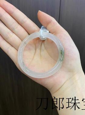 新疆天山翠手镯女冰种雪翠飘花金丝玉圆条温婉古韵玉镯礼物精品