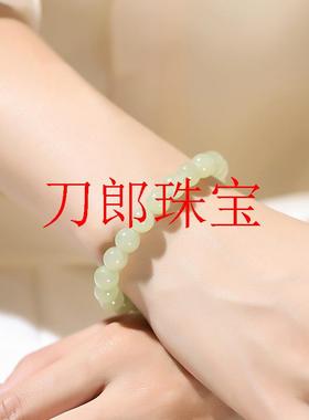 和田玉手串女款孙千同款老矿圆珠高冰晴水素圈手链散珠青白玉手镯