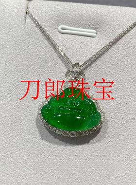 老矿缅甸翡翠色吊坠高冰蛋面戒指金镶阳绿玉佛公项链满绿玉坠玉饰