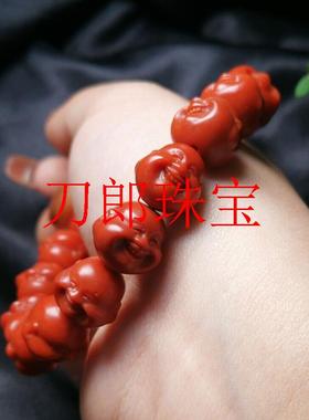 老矿精品南红玛瑙原石精雕刻满色满肉老料川料佛头手链弥勒佛手串