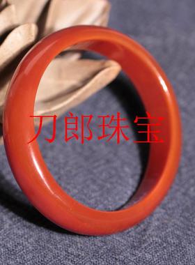 新疆和田玉川料南红玛瑙宽条复古贵妃平安镯满色满肉柿子红大方镯