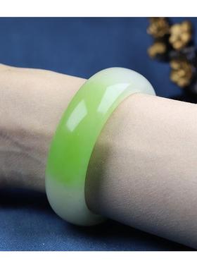 新疆和田玉羊脂白玉翠青手镯女款天然老坑白玉旺夫镯子贵妃镯证书