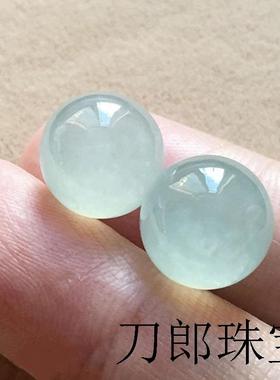 精选高冰缅甸翡翠色珠冰种透亮玉珠一对情侣圆珠配珠原创设计配饰