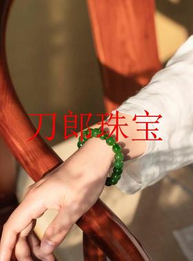 新疆和田玉碧玉手串老坑碧玉菠菜绿珠子老料男女款单圈圆珠玉手链