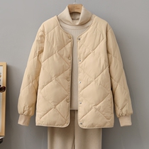 Bourgendon joint rhombus No collar down jacket Feminists light slim short section 2023 new small sub easy round collar white