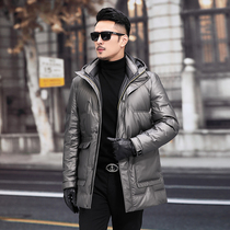 Bourgendon joint winter down jacket Mens mid-length version 2023 New thickened Thickened Warm Fashion Bright Face Casual man