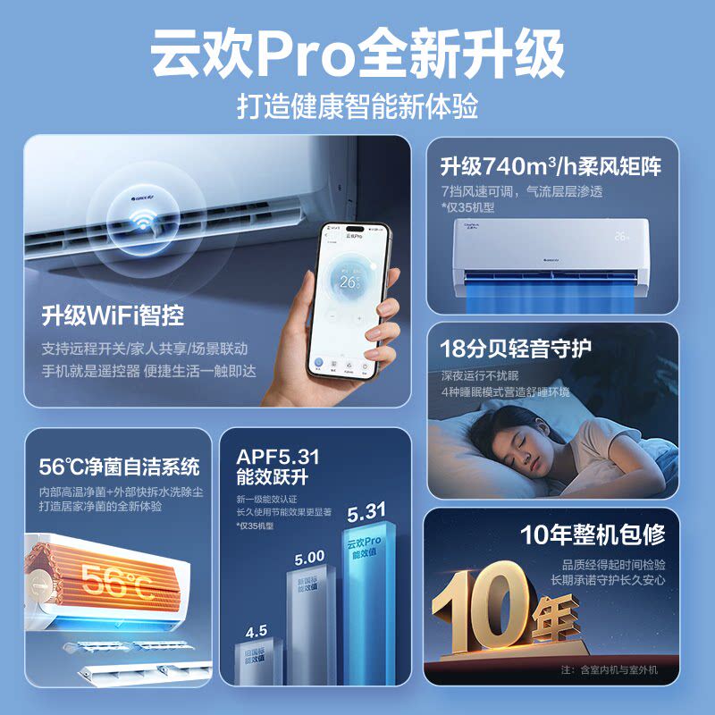 Gree/格力空调1匹/1.5匹新一级能效变频冷暖省电卧室家用云欢Pro