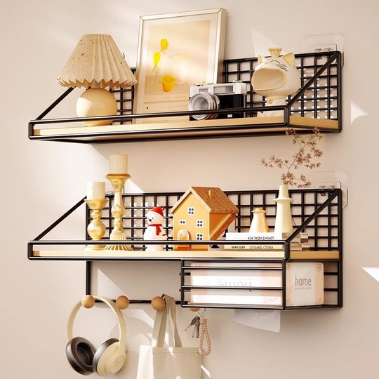 墙上置物架书架壁挂床头挂篮宿舍好物免打孔墙面墙壁悬空板收纳架