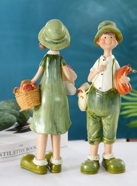 田园风可爱情侣摆件礼物家居卧室桌布摆设超市美陈场景货架装饰品