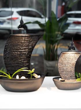 一帆风顺风水轮装饰帆船喷泉流水公司开业现代循环创意摆件超