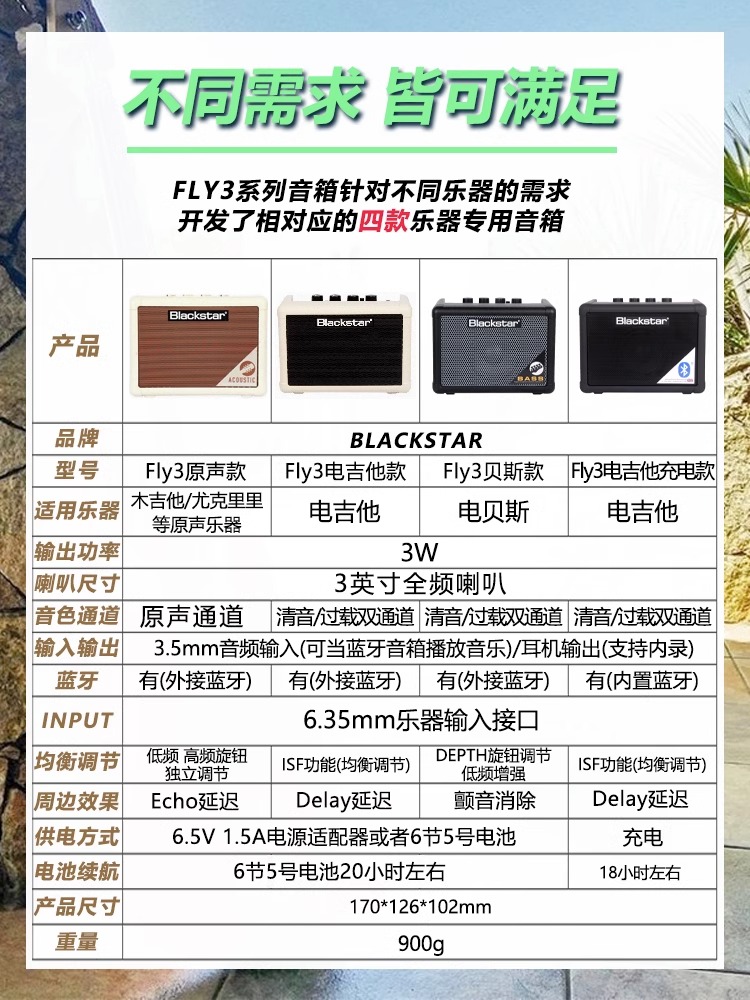 入门乐手101 Blackstar黑星FLY3电吉他音箱木吉他贝斯初学便携 - 图0