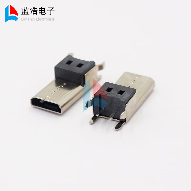 USB母头Micro2P母头立式加高插板180度4个固定弯脚高14.0mm加长款 - 图1