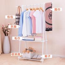 Indoor clothes hanger floor folding Easy single lever hanging hanger clothes rack Bedroom Multi-functional containing shelf