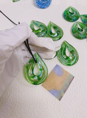 原创!绝版穆拉诺绿色水滴夏天项链纯手工玻璃琉璃吊坠锁骨链