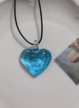 原创老琉璃项链吊坠琉璃项链女款项链锁骨链颈链女夏天衣服配饰