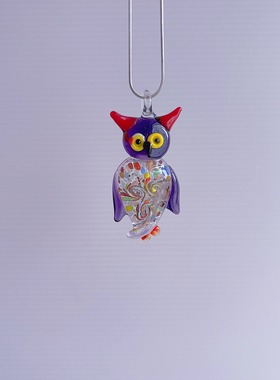 猫头鹰琉璃吊坠项链彩色串珠原创Y2K千禧风文艺复古配饰小众