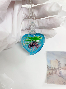 (双链)璀璨之心项链 星河 琉璃爱心项链吊坠复古原创夏日项链