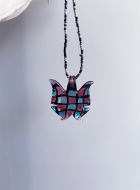 孤品 琉璃蝴蝶项链蝴蝶吊坠绿色紫色蓝色蝴蝶项链原创手作串珠ins
