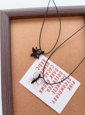 孤品 迷你蝴蝶项链吊坠黑色粉色蝴蝶原创手作多巴胺项链彩色小众