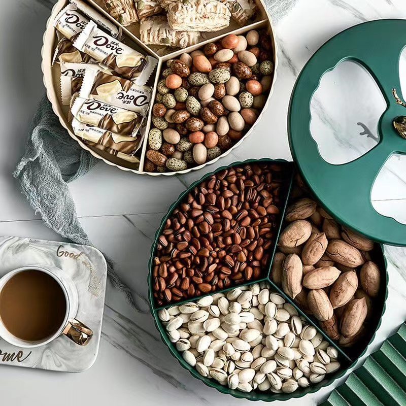 D年货【双层加厚款】金色麋鹿轻奢零食盒糖果盒干果盘北欧风家用