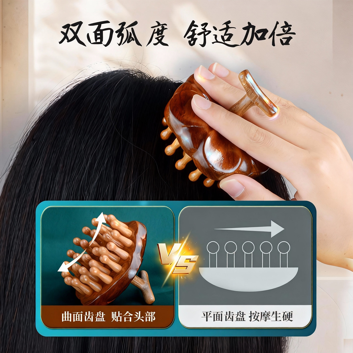 Golden Sandalwood Persimmon Ruyi Massage Comb