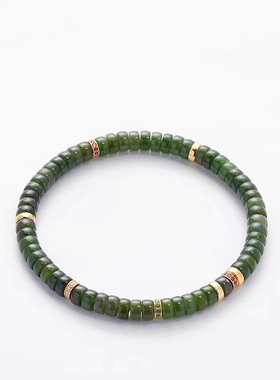 天然和田玉碧玉手串直切药片归圆18k金包银金手链 送老婆diy