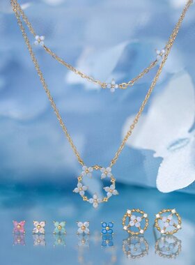 女锁骨首饰甜美夏季精美项链跨境欧美克莱因链颈链ins蓝色花朵风