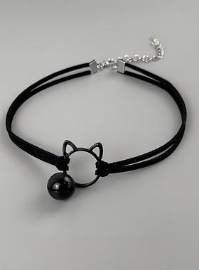 黑色铃铛小猫咪项链女甜酷辣妹暗黑风颈链choker纯欲可爱项圈颈带