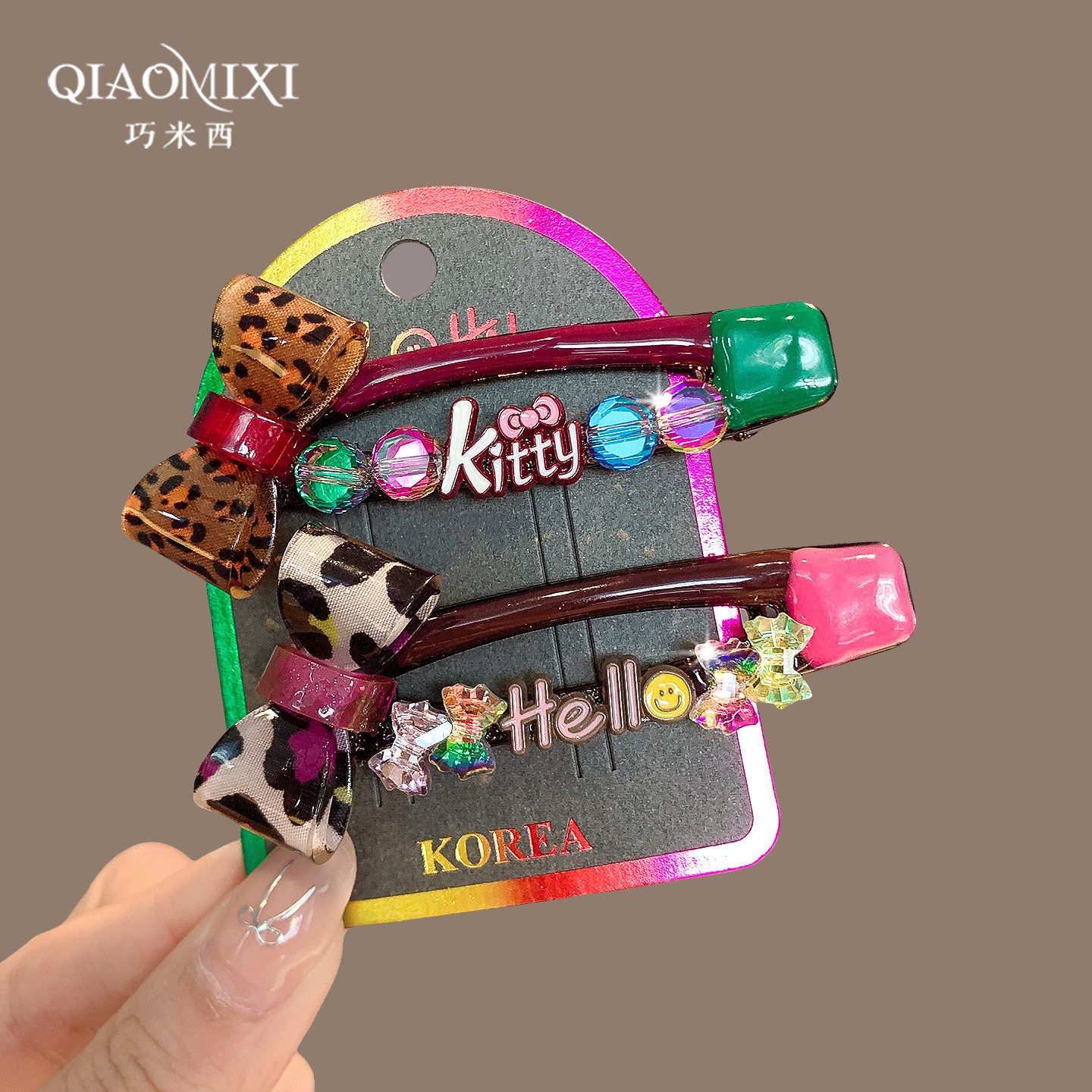 原创轻奢韩国重工彩钻豹纹蝴蝶结边夹高级感滴油侧边碎发气质发卡,淘宝优惠券,粉丝福利购,淘宝优惠卷