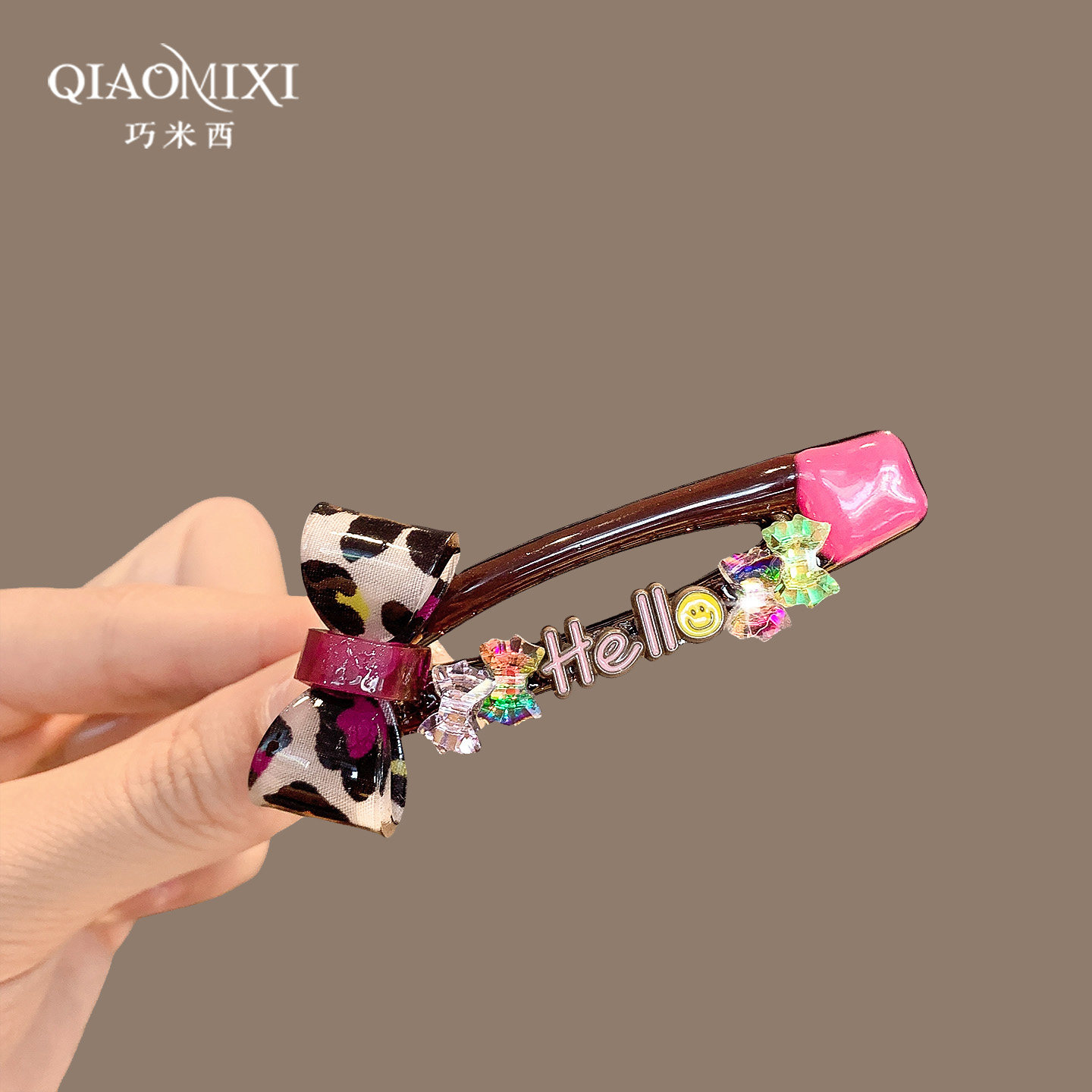 原创轻奢韩国重工彩钻豹纹蝴蝶结边夹高级感滴油侧边碎发气质发卡,淘宝优惠券,粉丝福利购,淘宝优惠卷