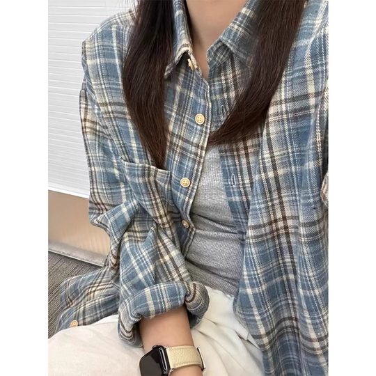 Large size 300Jin Jin is equal to 0.5kg American retro brushed plaid shirt